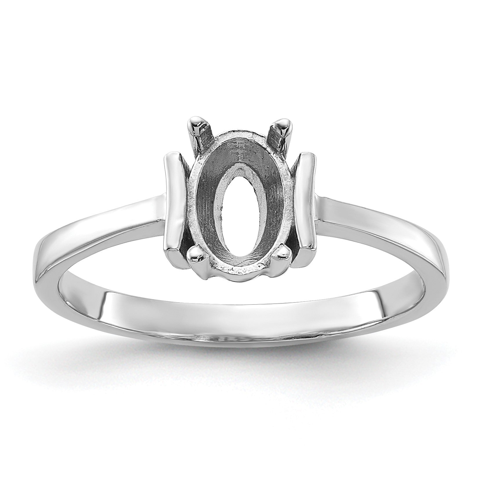 14k White Gold Polished Holds 7x5 Oval Gemstone Ring Mounting