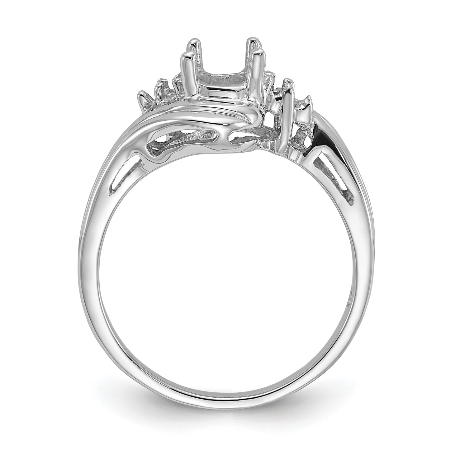 14k White Gold Holds 6-1.3mm Round and 1-7x5mm Oval Gemstone Ring Mounting