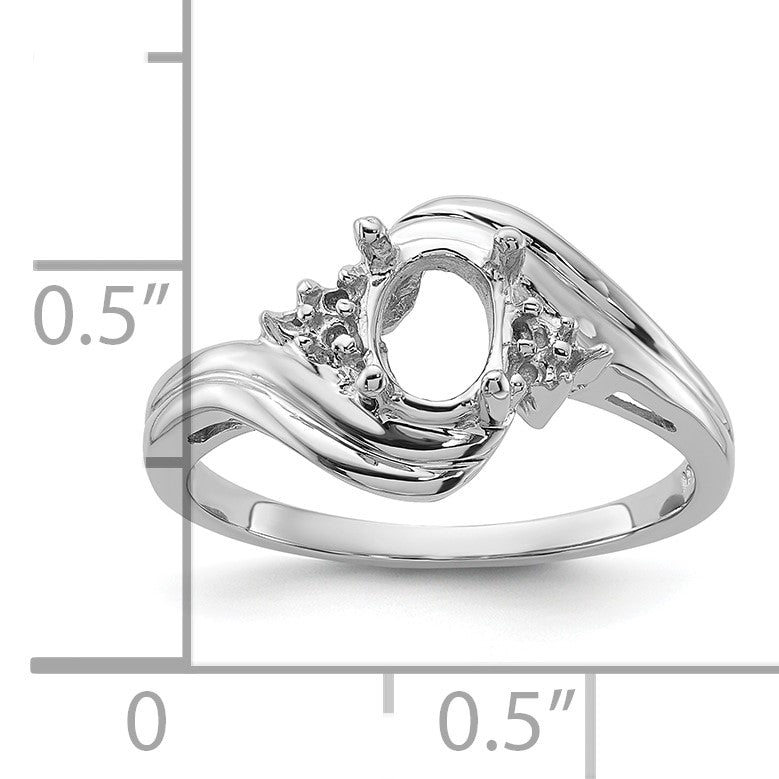 14k White Gold Holds 6-1.3mm Round and 1-7x5mm Oval Gemstone Ring Mounting