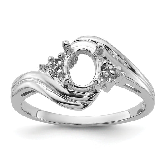 14k White Gold Holds 6-1.3mm Round and 1-7x5mm Oval Gemstone Ring Mounting