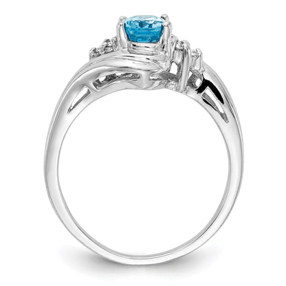 14k White Gold 7x5mm Oval Blue Topaz and 1/15 carat AA Diamond Ring