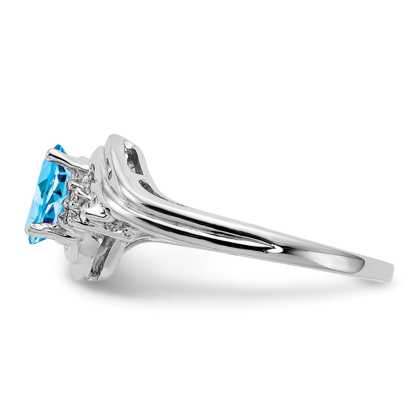 14k White Gold 7x5mm Oval Blue Topaz and 1/15 carat AA Diamond Ring