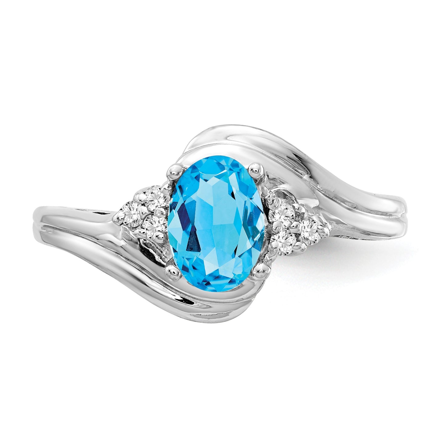 14k White Gold 7x5mm Oval Blue Topaz and 1/15 carat AA Diamond Ring