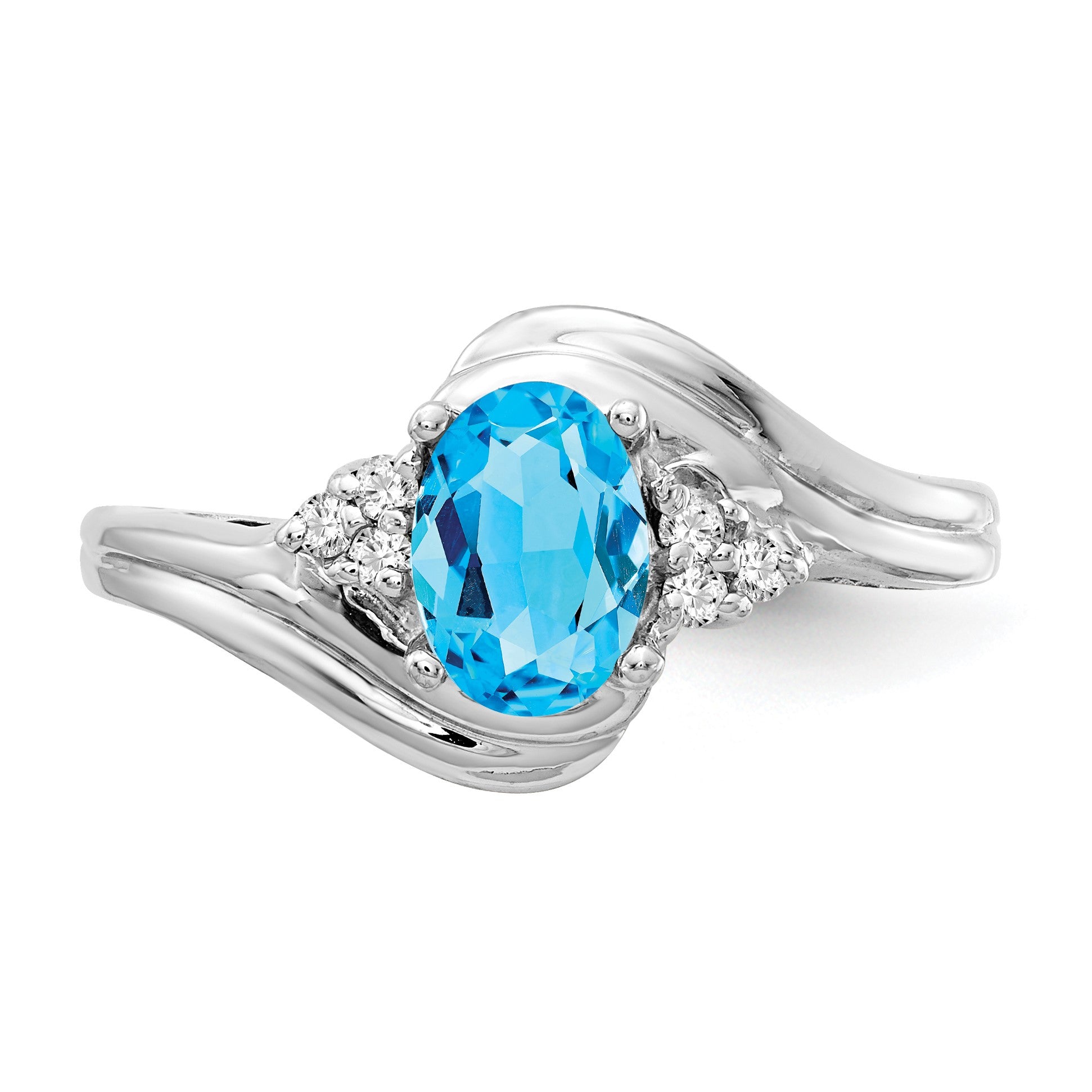 14k White Gold 7x5mm Oval Blue Topaz and 1/15 carat AA Diamond Ring