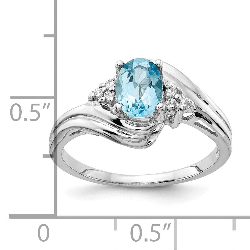 14k White Gold 7x5mm Oval Blue Topaz and 1/15 carat AA Diamond Ring
