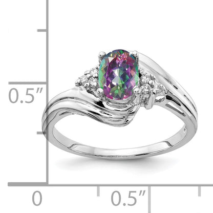 14k White Gold 7x5mm Oval Mystic Fire Topaz and 1/20 carat AA Diamond Ring