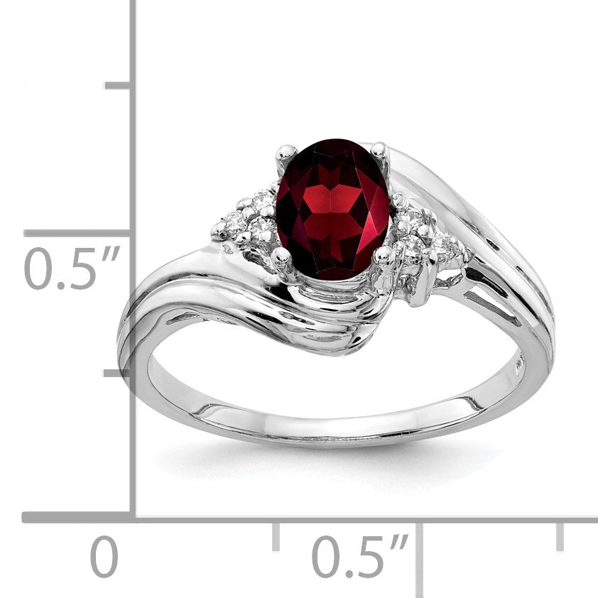 14k White Gold 7x5mm Oval Garnet and 1/20 carat AA Diamond Ring