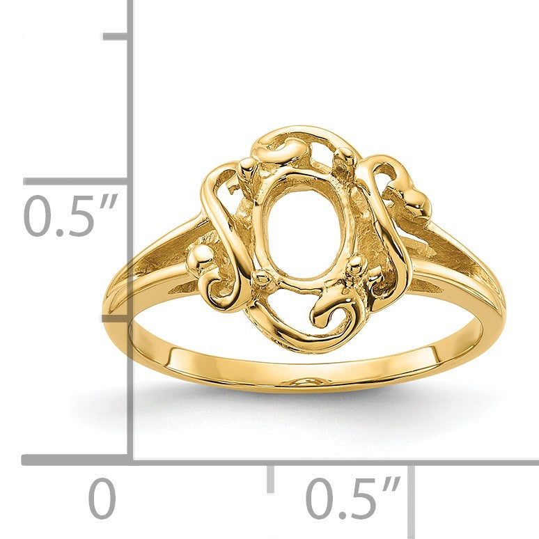14k Polished Holds 7x5 Oval Gemstone Ring Mounting