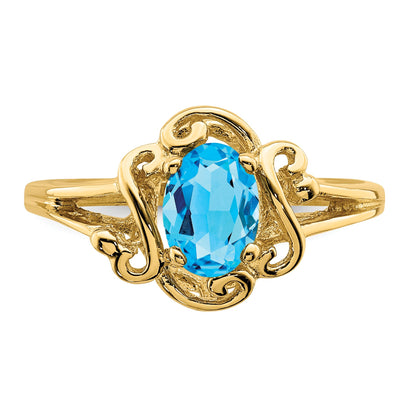 14k 7x5mm Oval Blue Topaz Ring