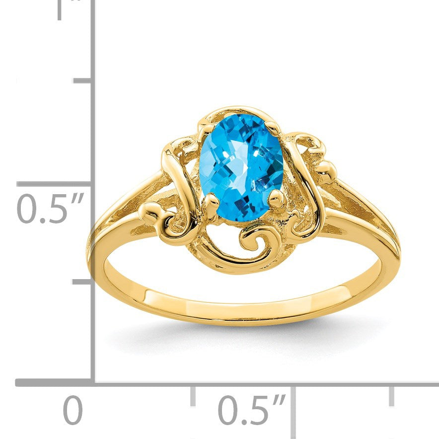 14k 7x5mm Oval Blue Topaz Ring