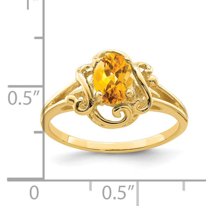 14k 7x5mm Oval Citrine Ring