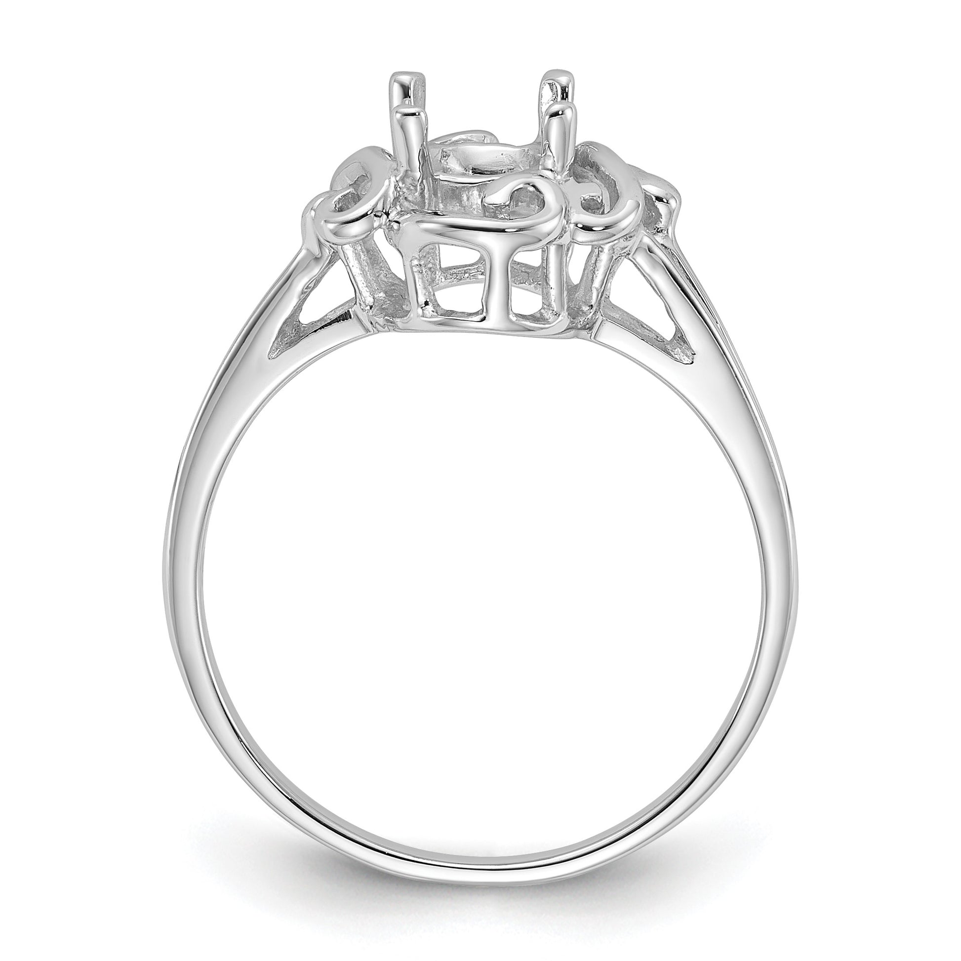 14k White Gold Polished Holds 7x5mm Oval Gemstone Ring Mounting