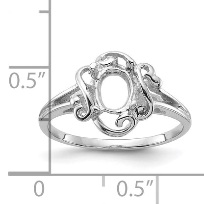 14k White Gold Polished Holds 7x5mm Oval Gemstone Ring Mounting