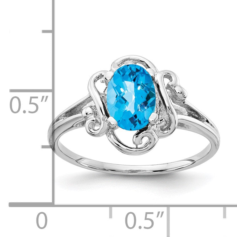 14k White Gold 7x5mm Oval Blue Topaz Ring