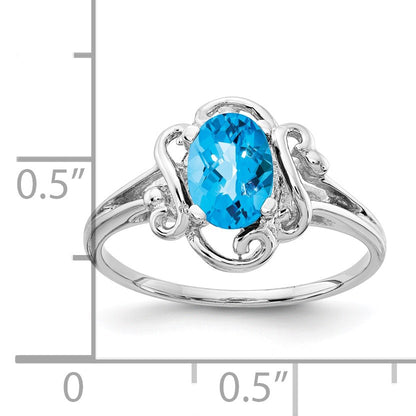 14k White Gold 7x5mm Oval Blue Topaz Ring