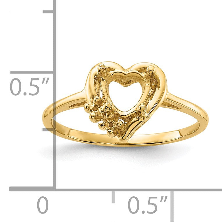 14k Polished Holds 2-1.5mm Round and 1-6mm Heart Gemstone Ring Mounting