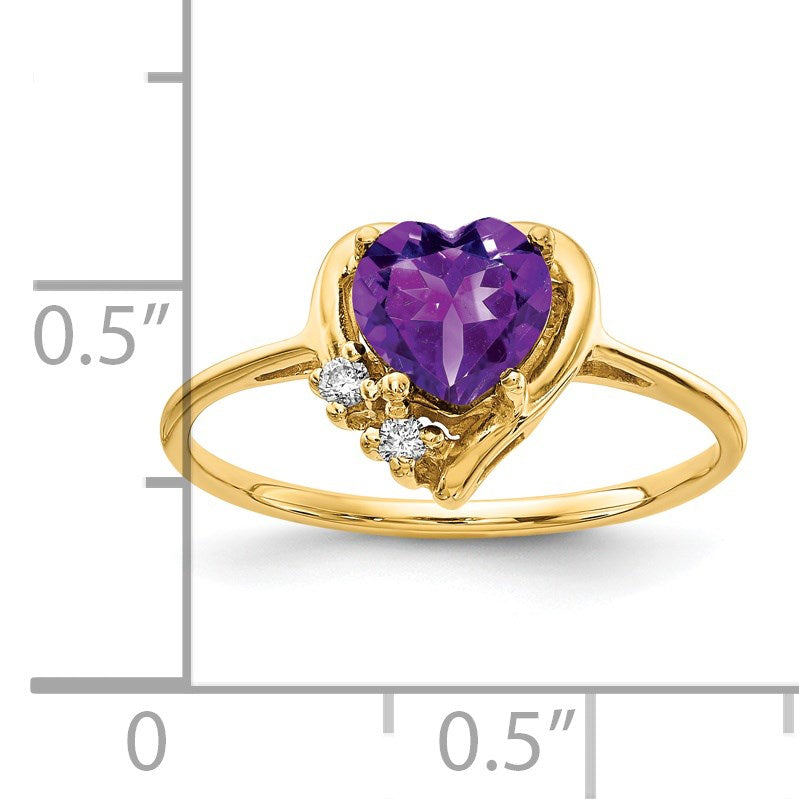 14k 6mm Heart Amethyst and AA Diamond Ring