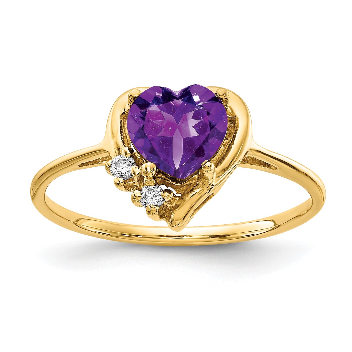 14k 6mm Heart Amethyst and AA Diamond Ring