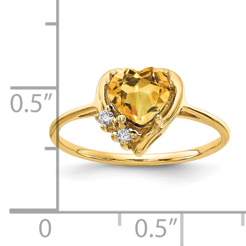 14k 6mm Heart Citrine and AA Diamond Ring