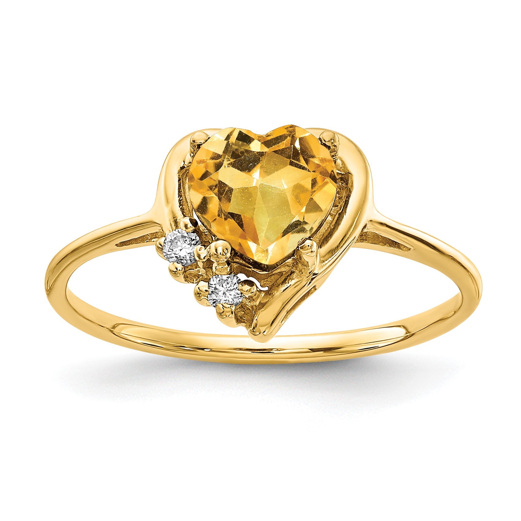 14k 6mm Heart Citrine and AA Diamond Ring