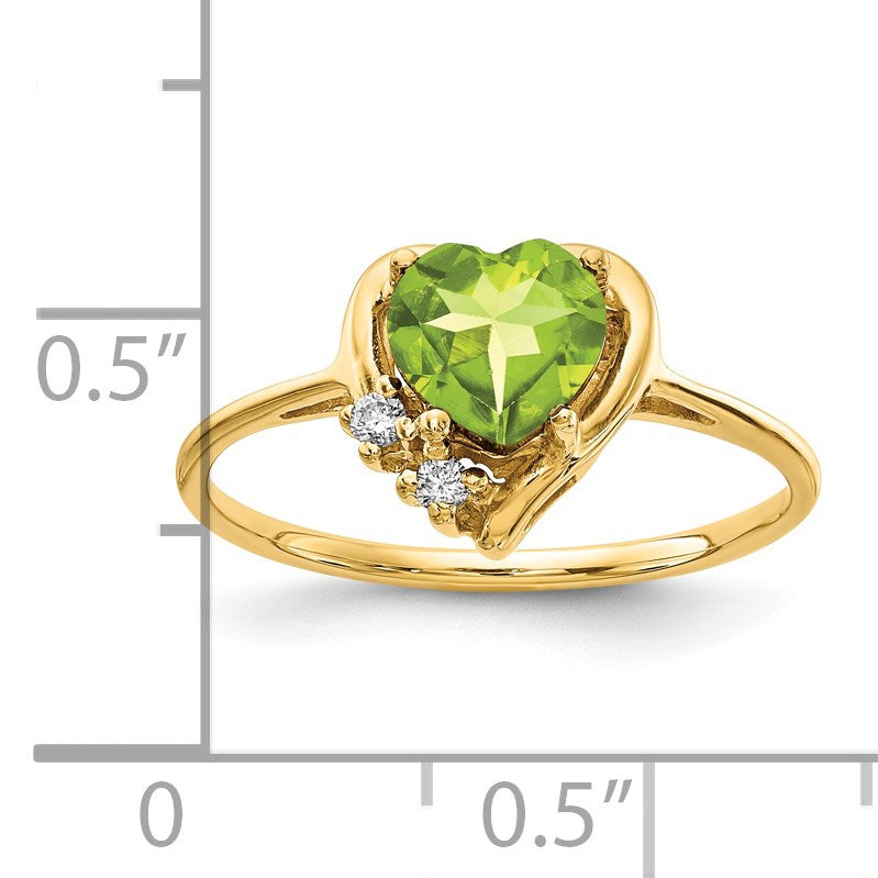 14k 6mm Heart Peridot and AA Diamond Ring