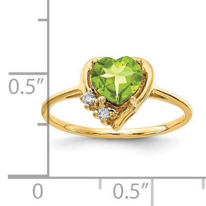 14k 6mm Heart Peridot and AA Diamond Ring