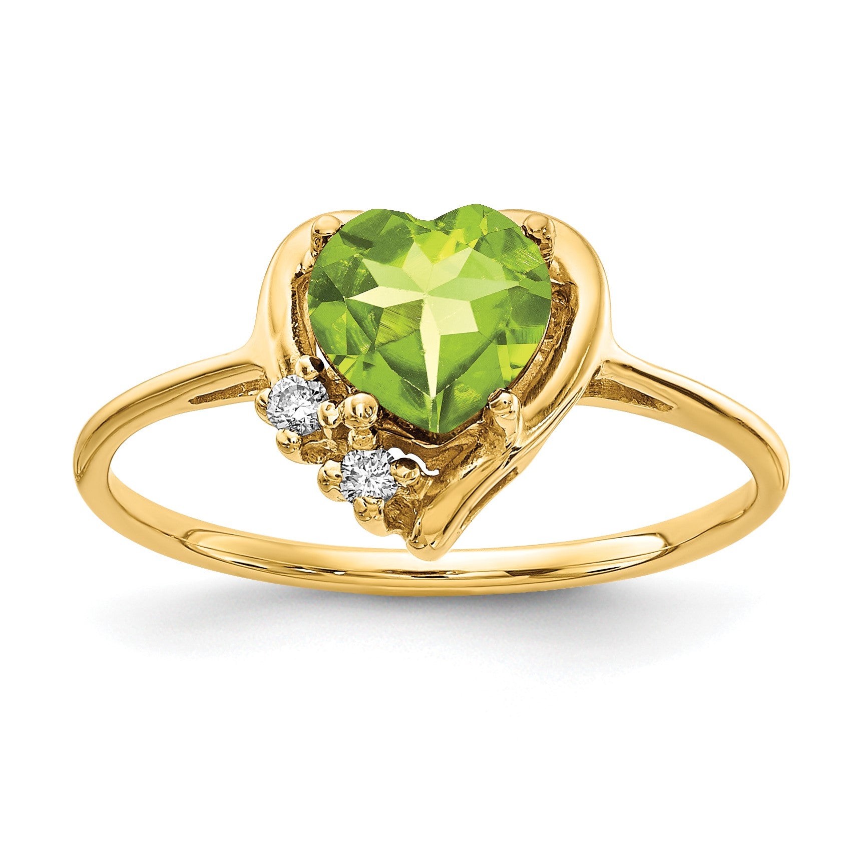 14k 6mm Heart Peridot and AA Diamond Ring