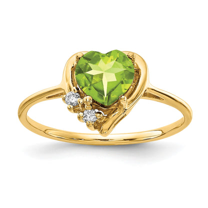 14k 6mm Heart Peridot and AA Diamond Ring