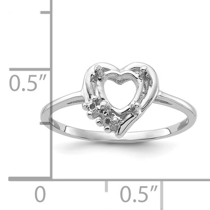 14k White Gold Polished Holds 2-1.5mm Round and 1-6mm Heart Gemstone Ring Mounting