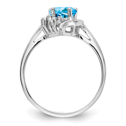 14k White Gold 6mm Heart Blue Topaz and AA Diamond Ring