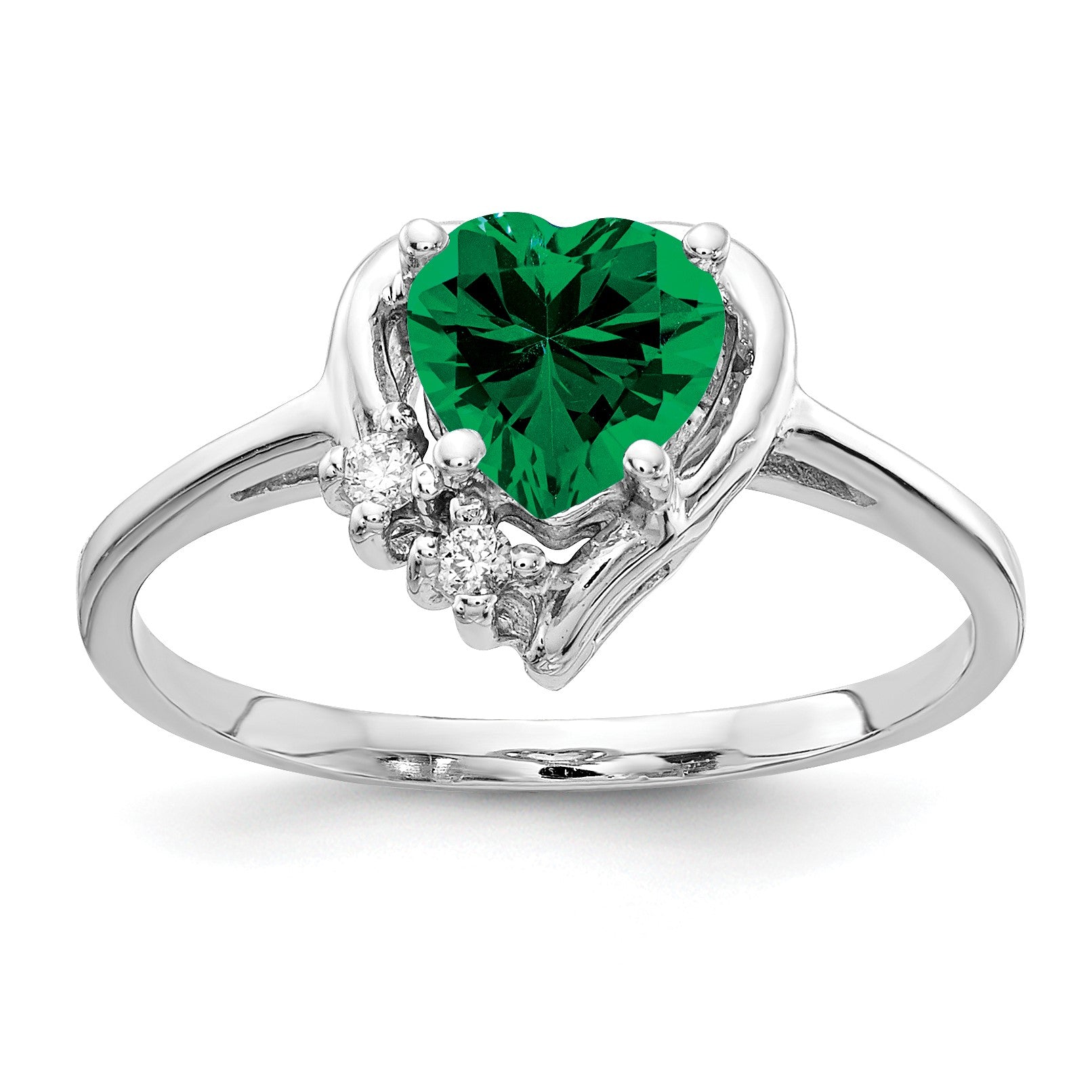 14k White Gold 6mm Heart Mount St. Helens and AA Diamond Ring