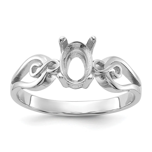14k White Gold Polished Holds 7x5 Oval Gemstone Ring Mounting
