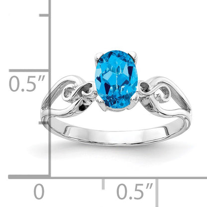 14k White Gold 7x5mm Oval Blue Topaz Ring