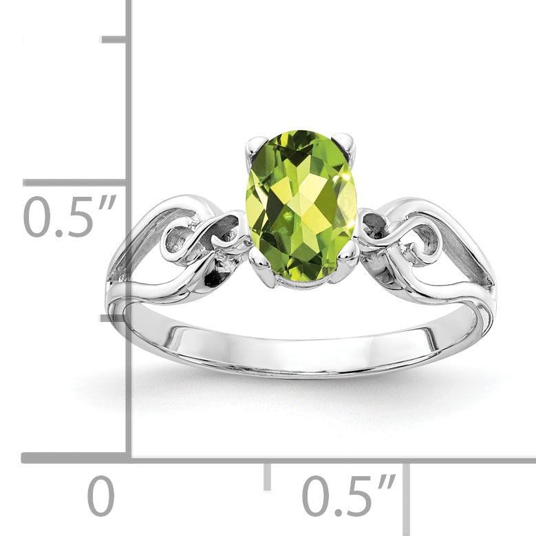 14k White Gold 8x6mm Oval Peridot ring
