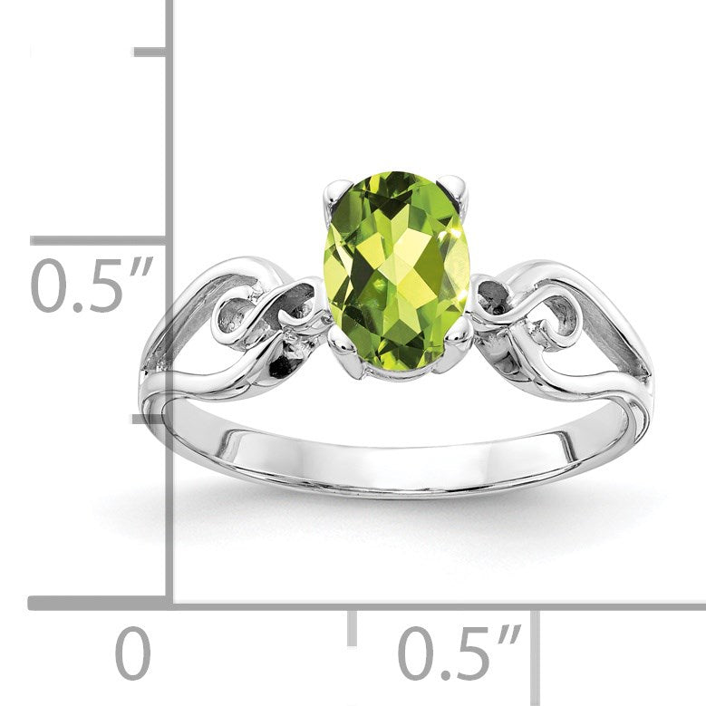 14k White Gold 8x6mm Oval Peridot ring