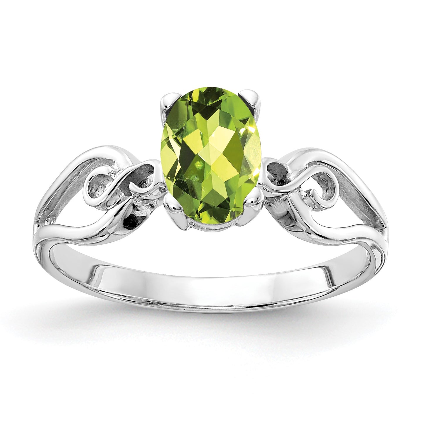 14k White Gold 8x6mm Oval Peridot ring