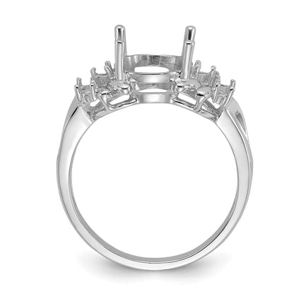 14k White Gold Polished Holds 1/10 carat Diamond and 10x8mm Oval Gemstone Ring Mounting