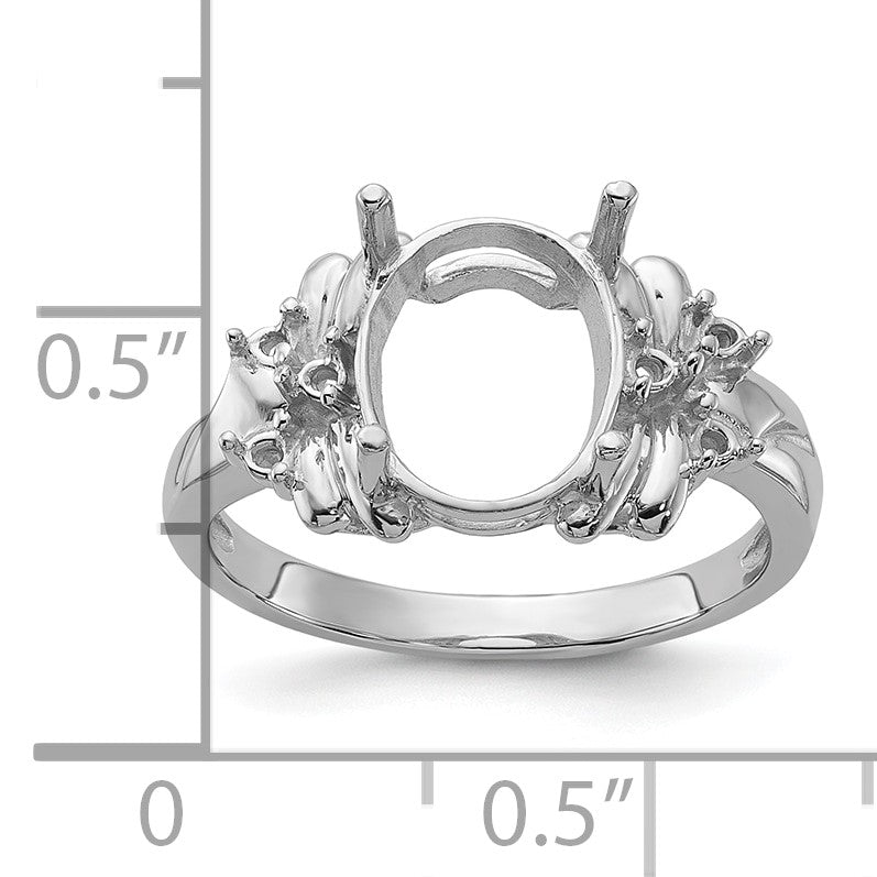 14k White Gold Polished Holds 1/10 carat Diamond and 10x8mm Oval Gemstone Ring Mounting