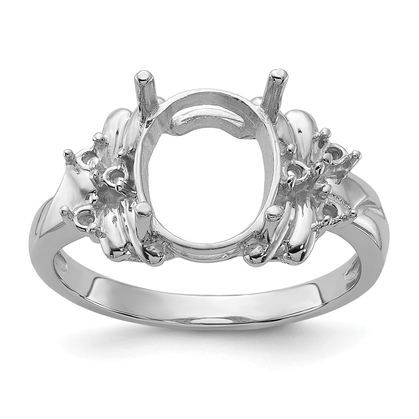 14k White Gold Polished Holds 1/10 carat Diamond and 10x8mm Oval Gemstone Ring Mounting
