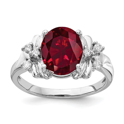 14k White Gold 10x8mm Oval Lab-Created Ruby and 1/10 carat AA Diamond Ring