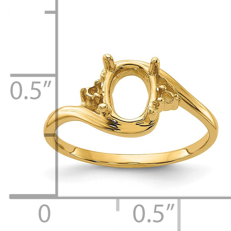 14k Polished Holds 2-16mm Round and 1-8x6 Oval Gemstone Ring Mounting