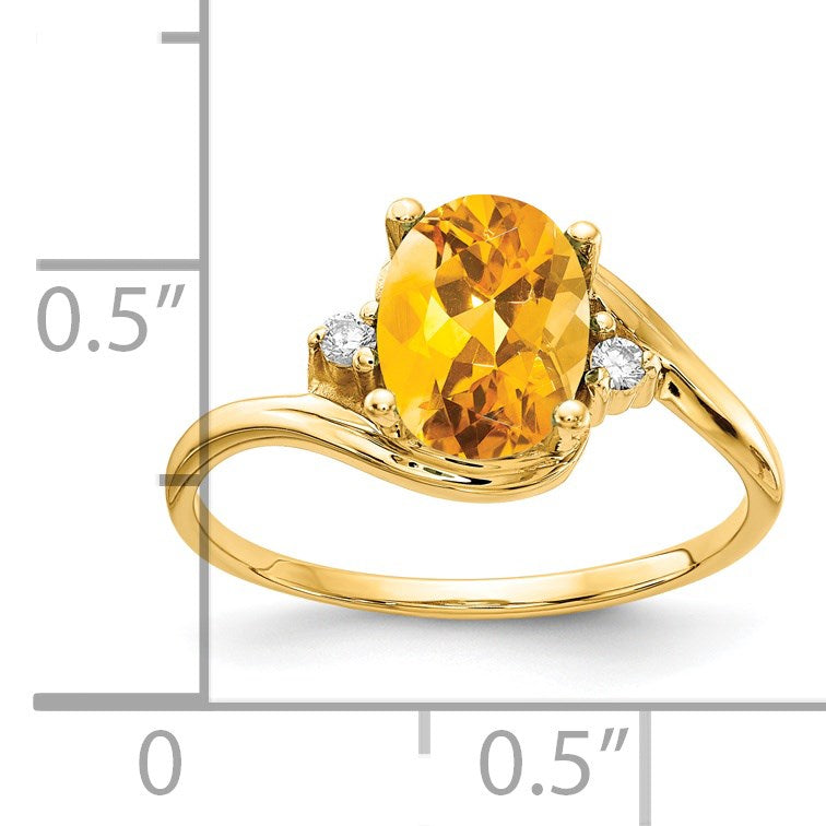 14k 8x6mm Oval Citrine and AA Diamond Ring