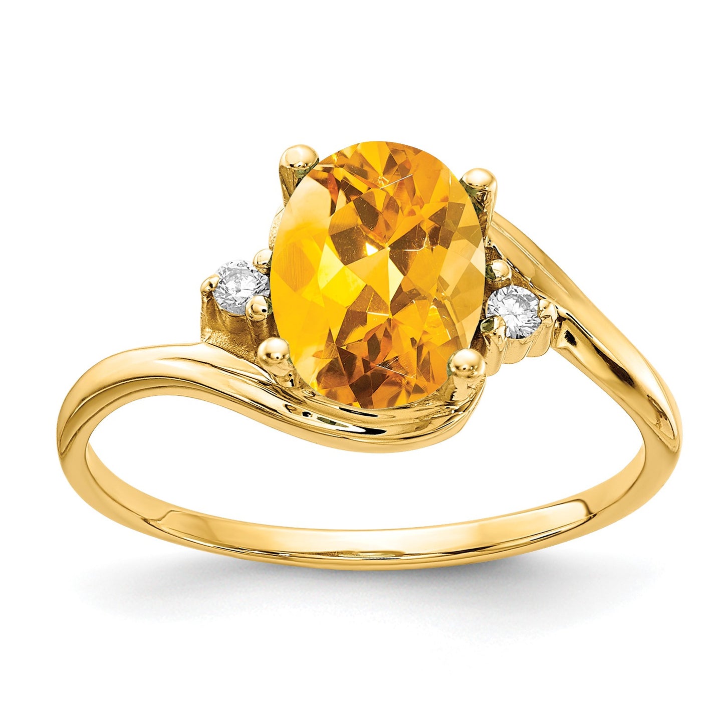 14k 8x6mm Oval Citrine and AA Diamond Ring