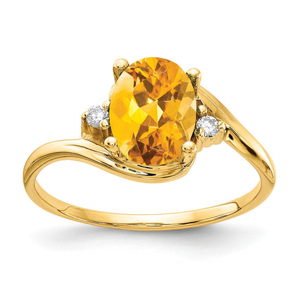 14k 8x6mm Oval Citrine and AA Diamond Ring