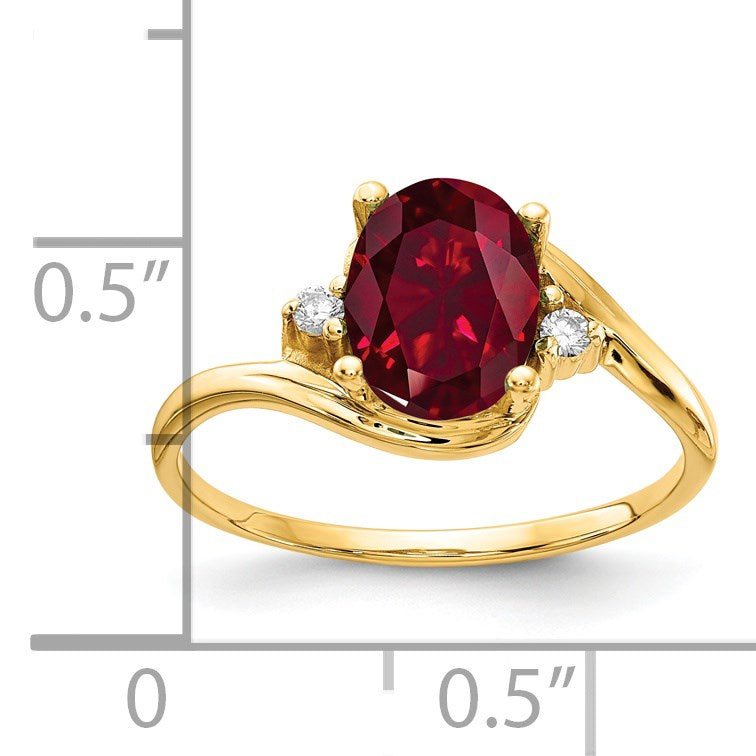 14k 8x6mm Oval Lab-Created Ruby and AA Diamond Ring