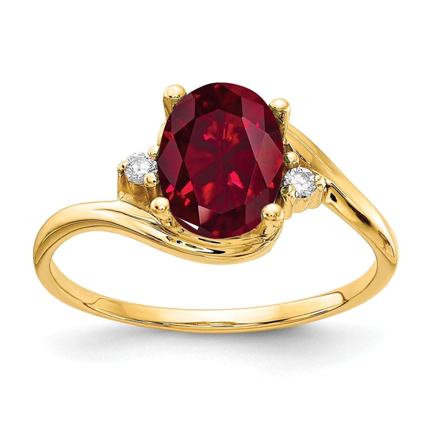 14k 8x6mm Oval Lab-Created Ruby and AA Diamond Ring