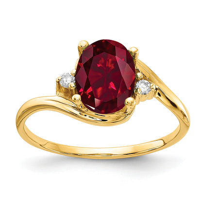 14k 8x6mm Oval Lab-Created Ruby and AA Diamond Ring