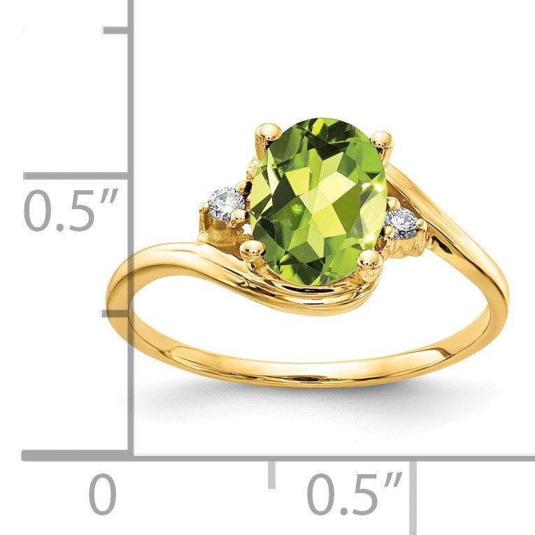 14k 8x6mm Oval Peridot and AA Diamond Ring