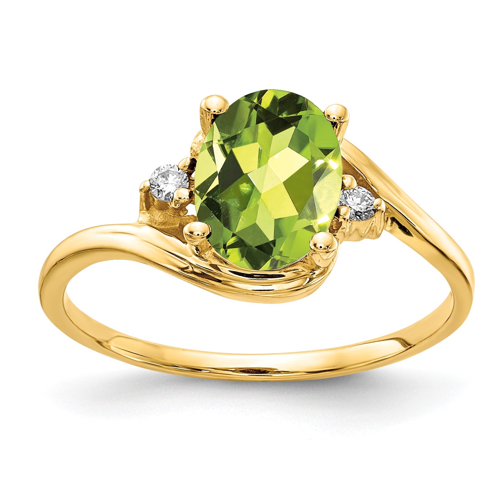 14k 8x6mm Oval Peridot and AA Diamond Ring