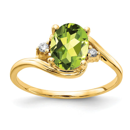 14k 8x6mm Oval Peridot and AA Diamond Ring